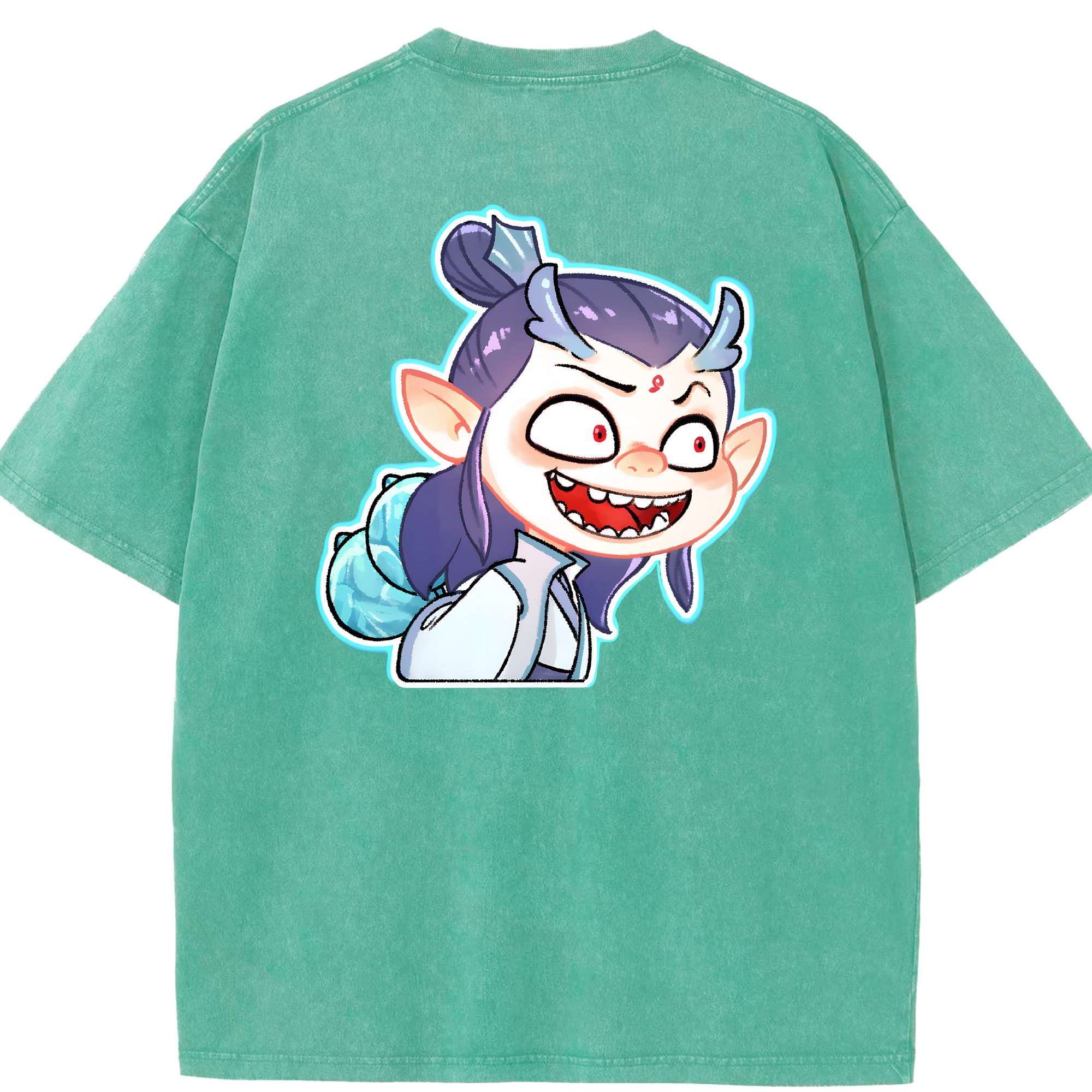（画像用） Ne Zha 2 ナタ 魔童の大暴れ 綿100% ヴィンテージ風 半袖Tシャツ（背面プリント）